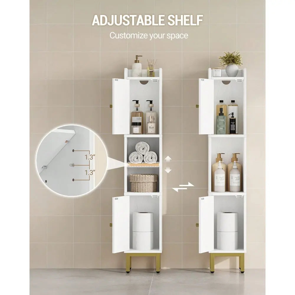 Narrow Bathroom Storage Cabinet With Two Doors And Adjustable Shelf