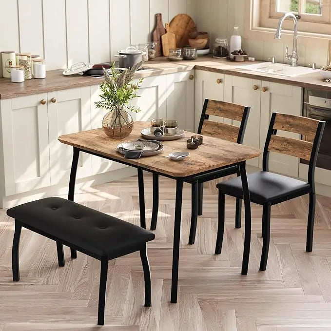 HiMISS Dining Table Set With Chamfer Wood And Metal Legs