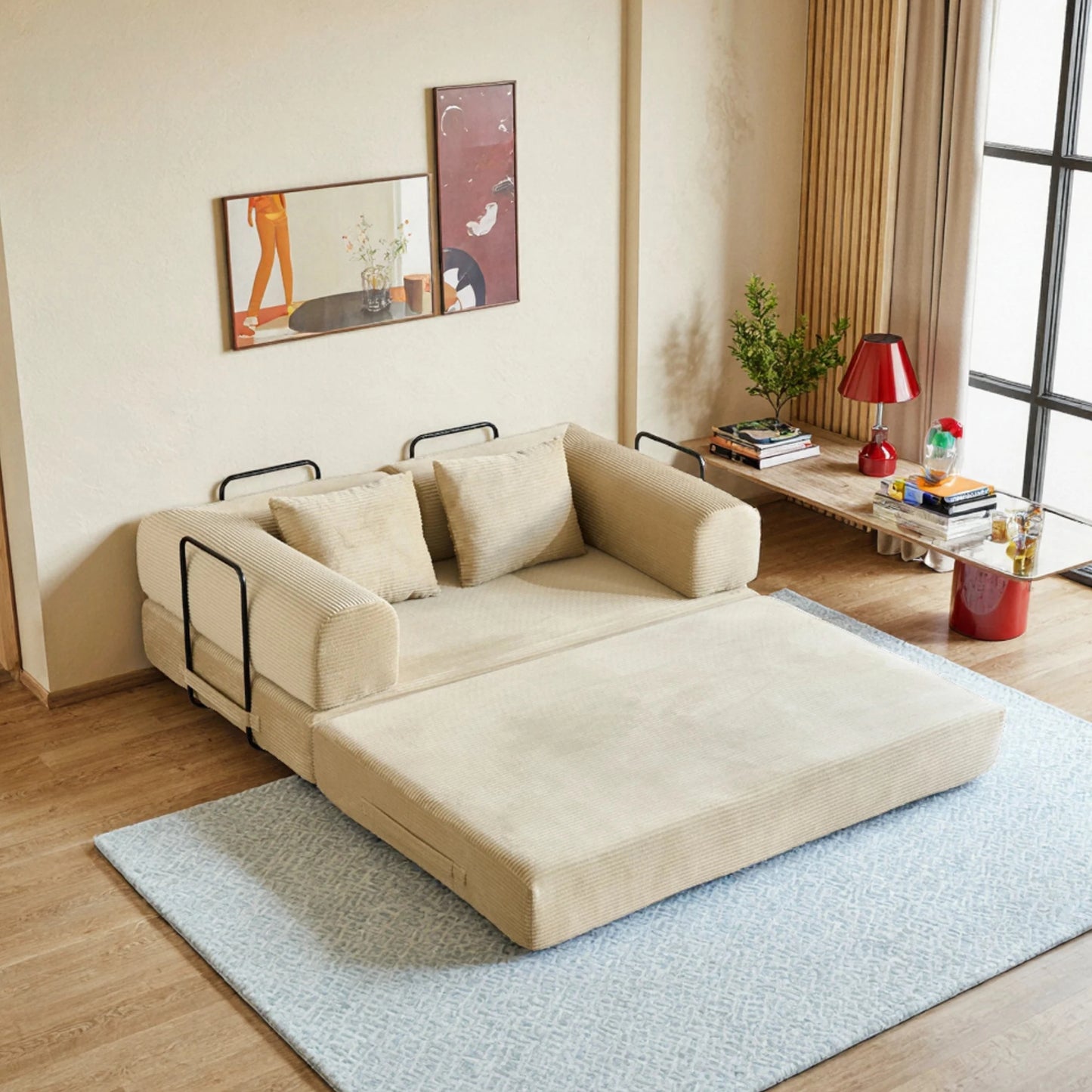 THOLASIS 4 In 1 Cloud Boneless Convertible Floor Sofa Bed