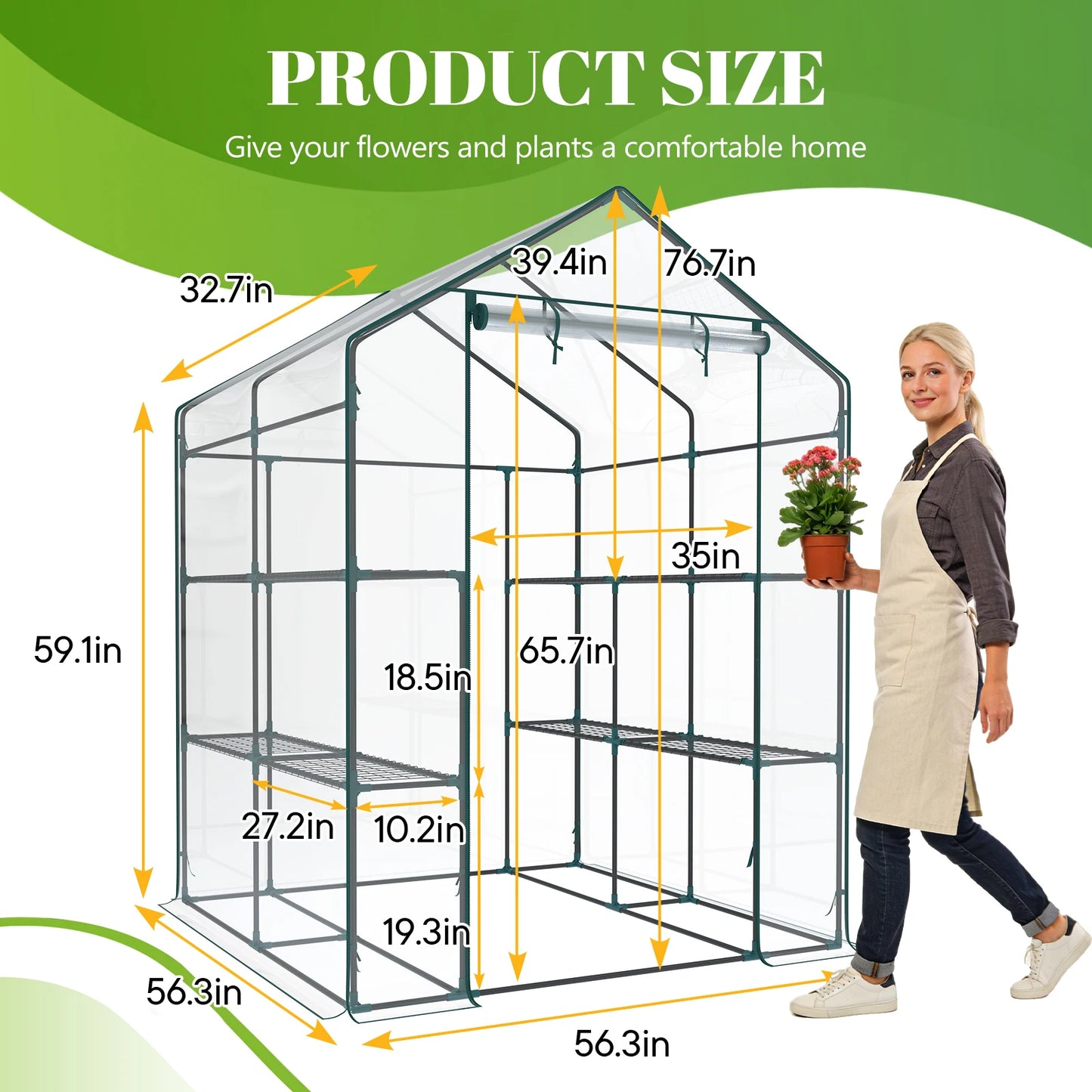 Walk-In Greenhouse With Shelves For Indoor And Outdoor Gardening