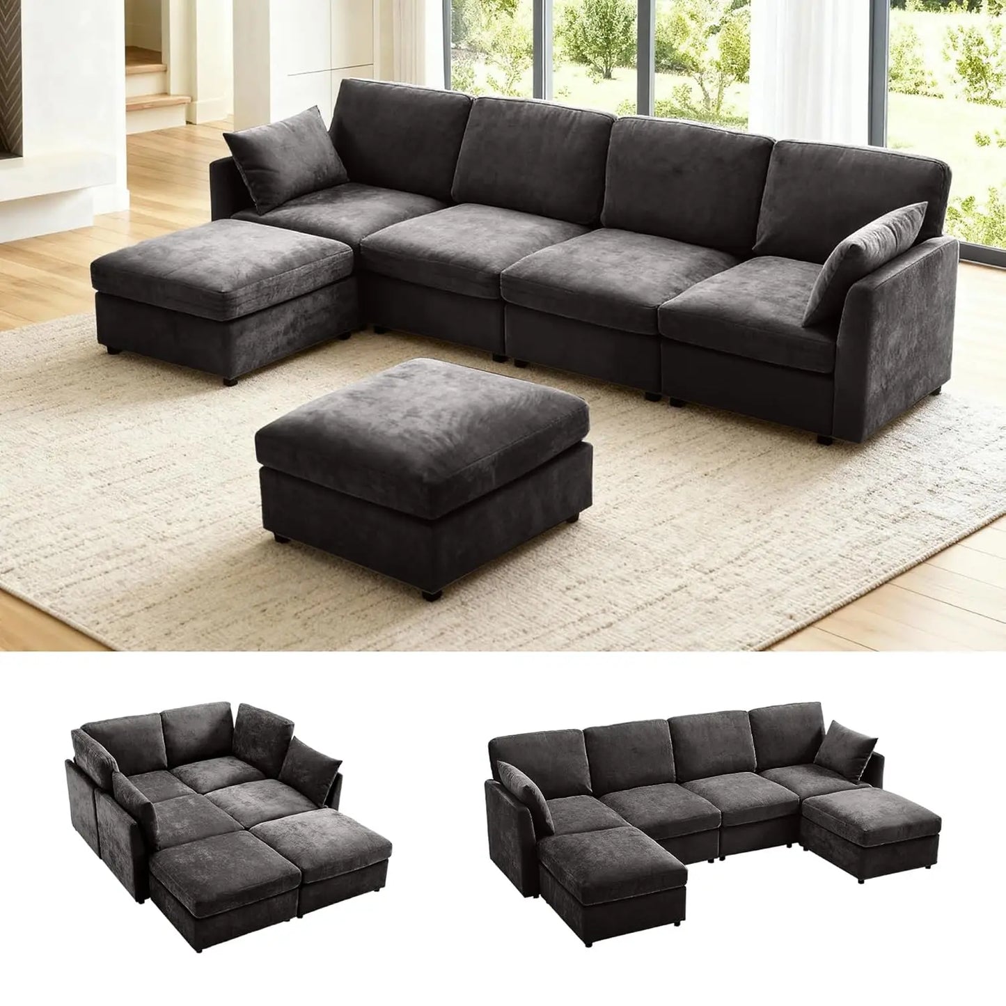 Modular U Shape Sectional Sofa With Chenille Cushions For Living Room