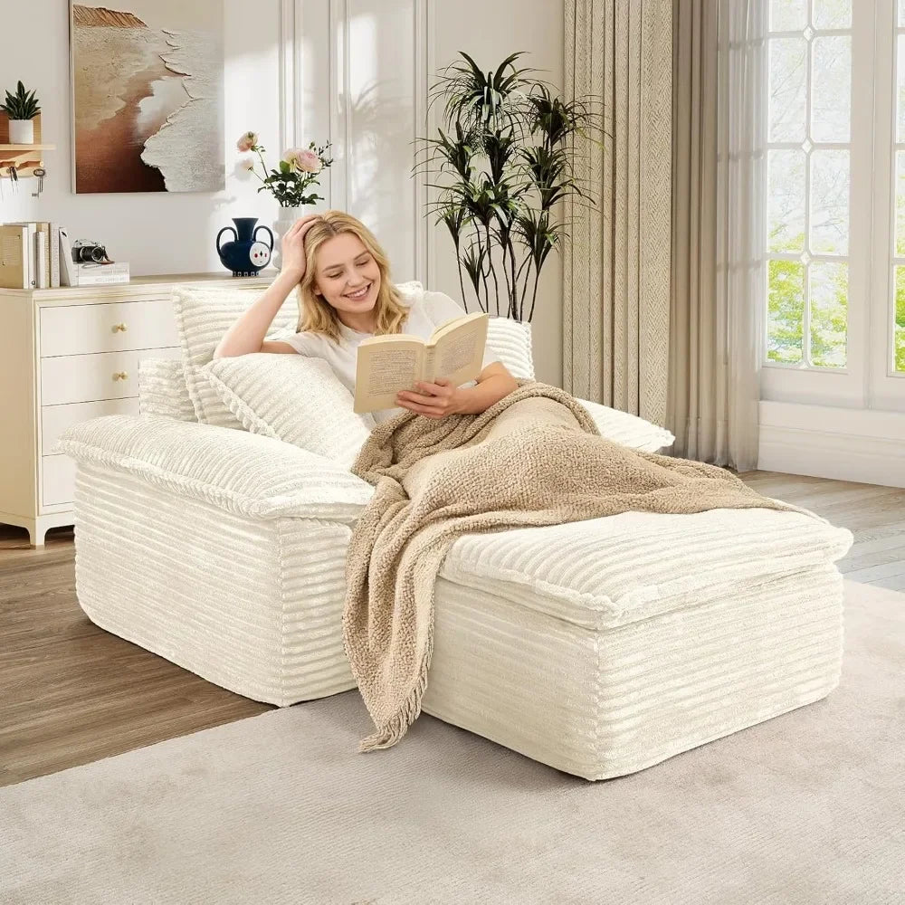 Oversized Corduroy Chaise Lounge Chair With Ottoman No Assembly Needed