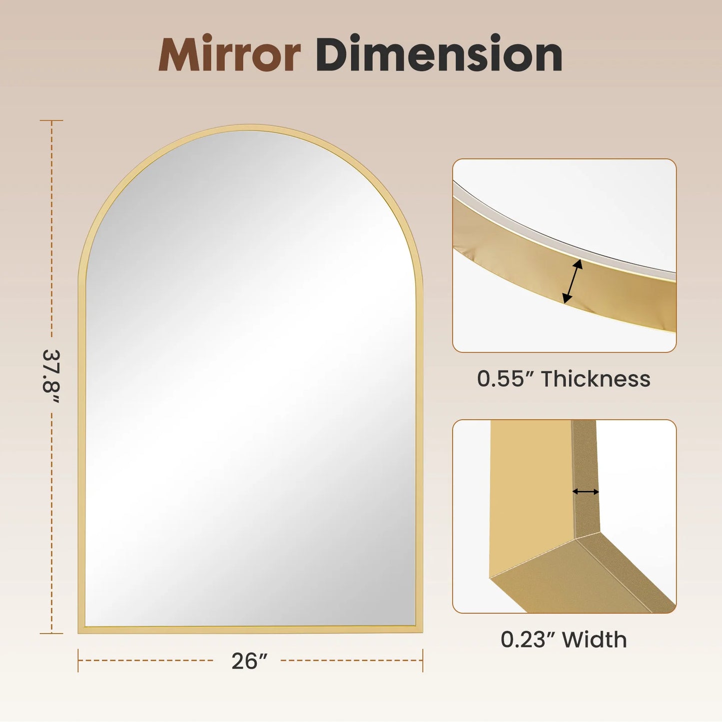 JHK Arched Metal Framed Wall Mirror For Bathroom And Entryway