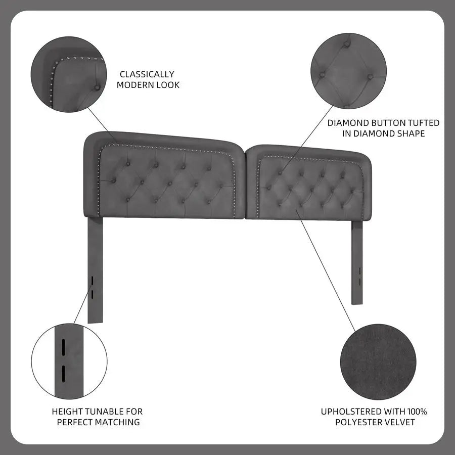 XMSJ Upholstered Headboard Adjustable Button Tufted Nailhead