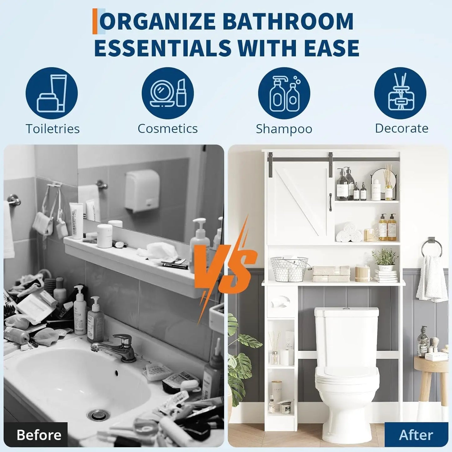 Storage Cabinet Over Toilet Organizer With Sliding Barn Door Paper Holder