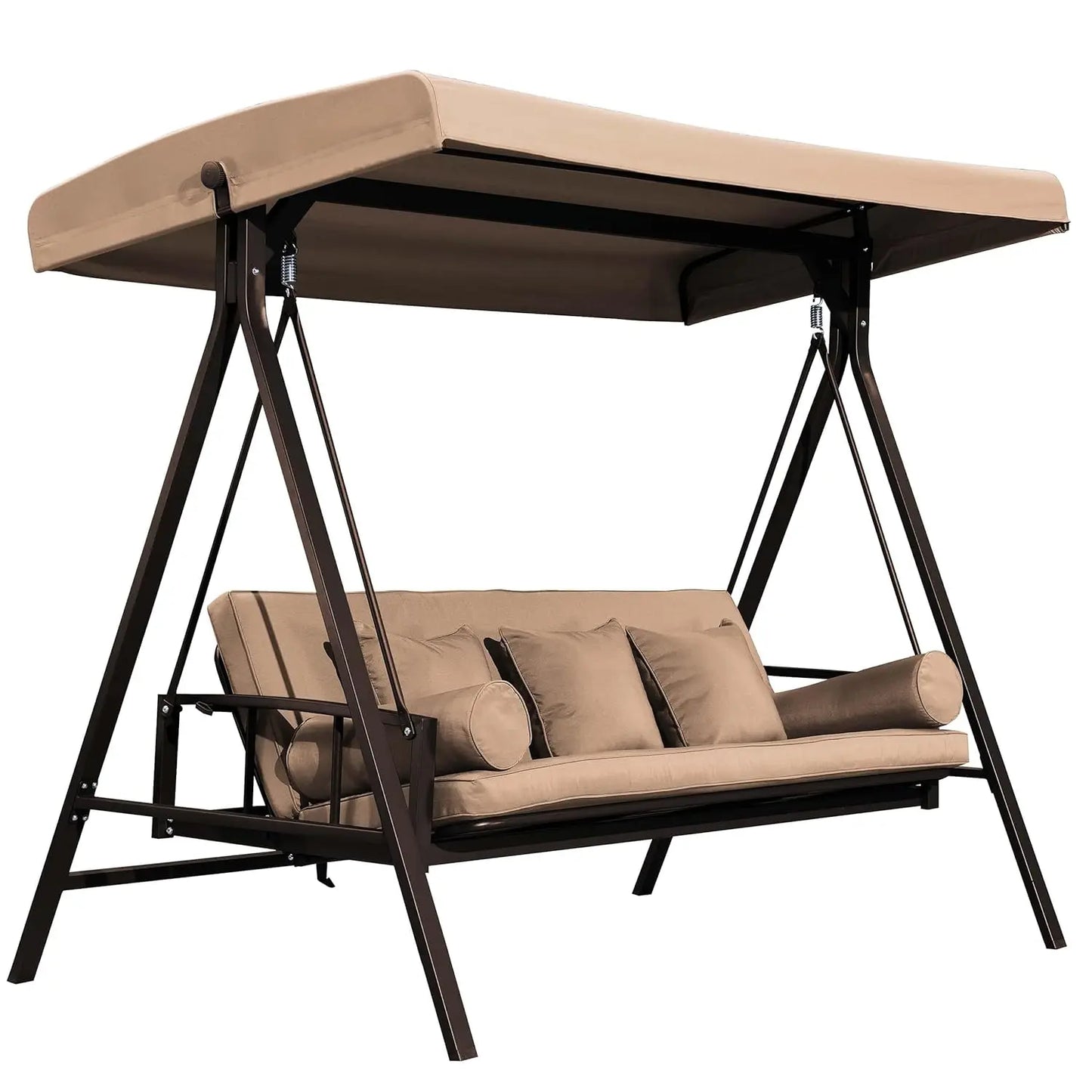 Adjustable Canopy 3 Seat Outdoor Porch Swing Bench Cup Holder