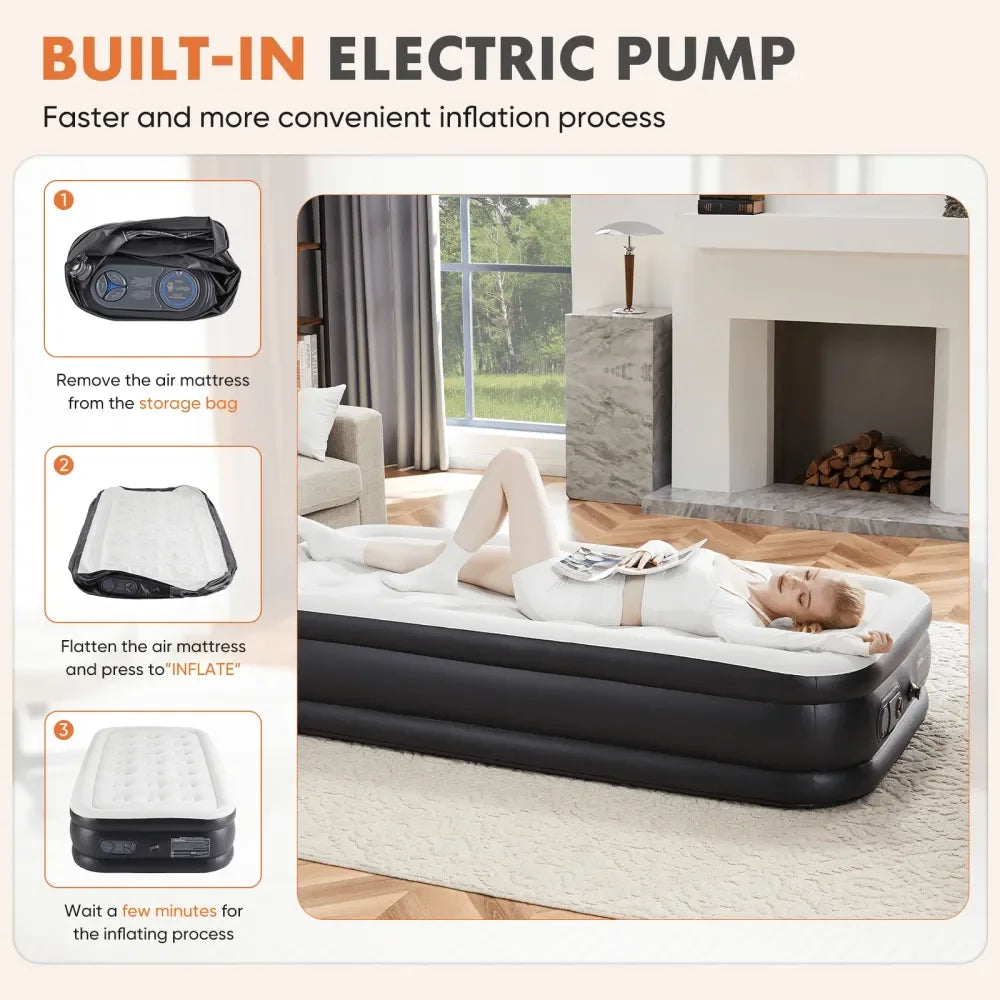 XMSJ Inflatable Air Mattress With Built In Pump Three Heights