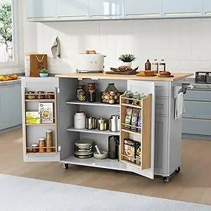 RBXCCarcase Rolling Kitchen Island With Storage And DropLeaf Bar Countertop
