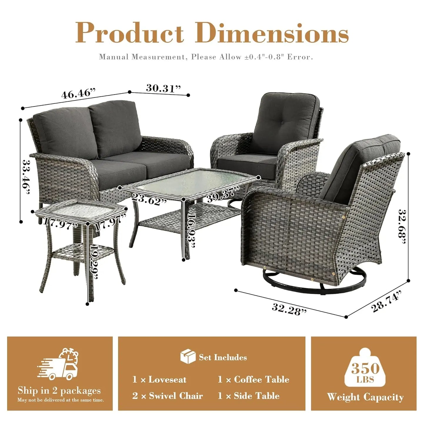 GUOHE All Weather Patio Furniture Set Outdoor Rattan