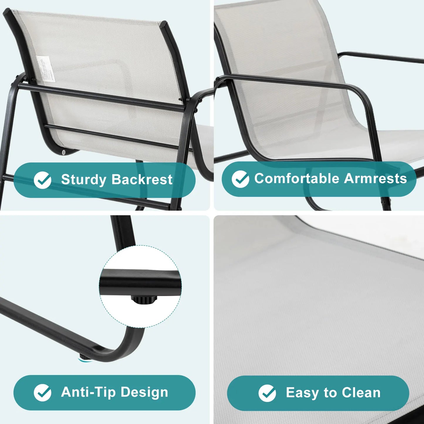 JHK Patio Furniture 3 Piece Outdoor Set With Table Metal Frame