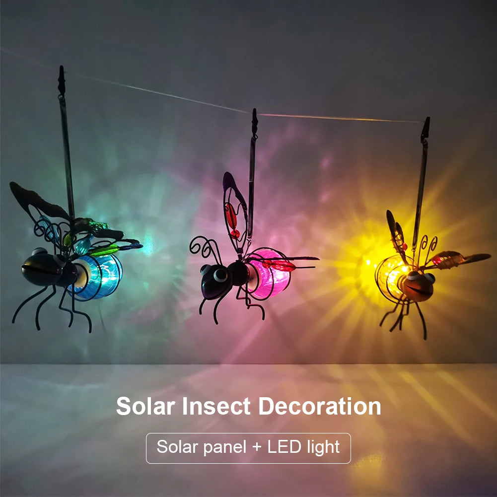 Solar Iron Insect Statue With LED Fairy Lights Outdoor Garden