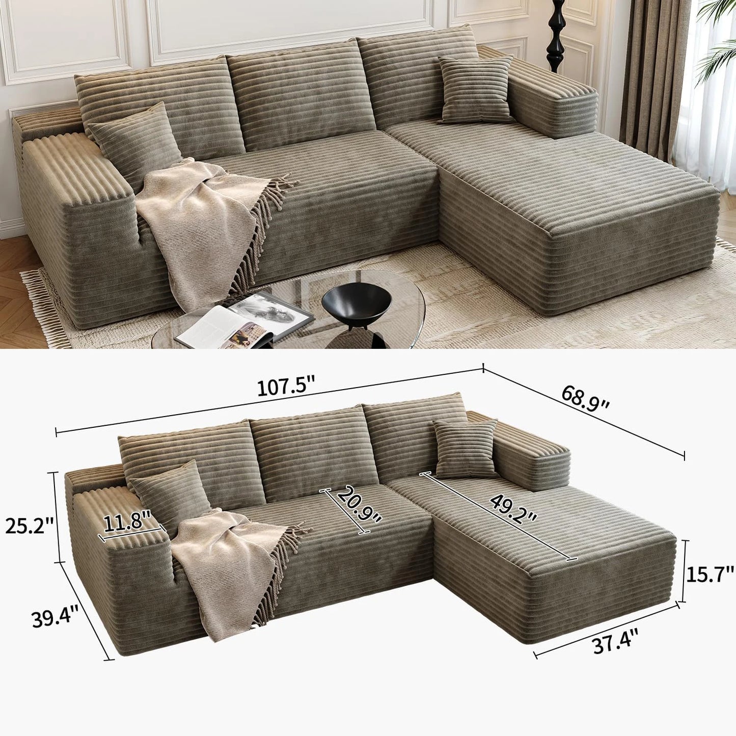 YQXHCN Cloud Modular Sectional Sofa With Ottoman Comfort U Shaped