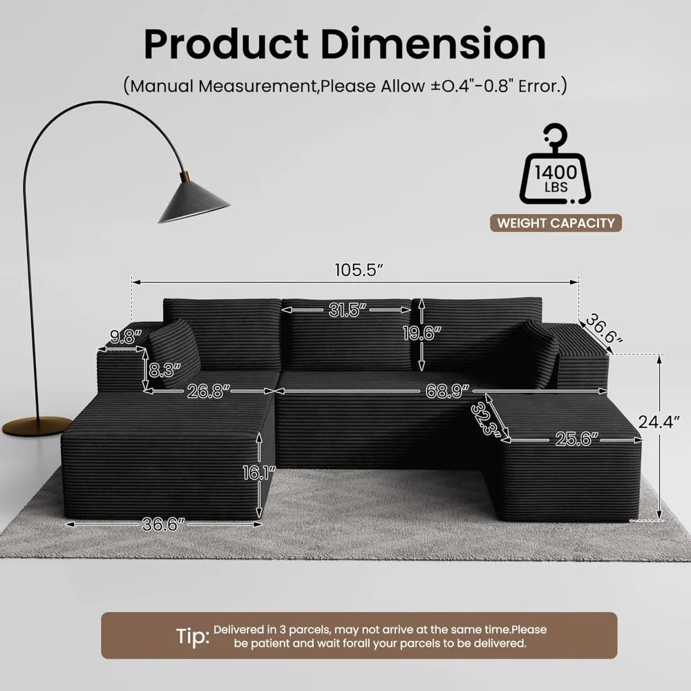 Cloud Sectional Sofa U Shaped With Deep Seat And Ottoman
