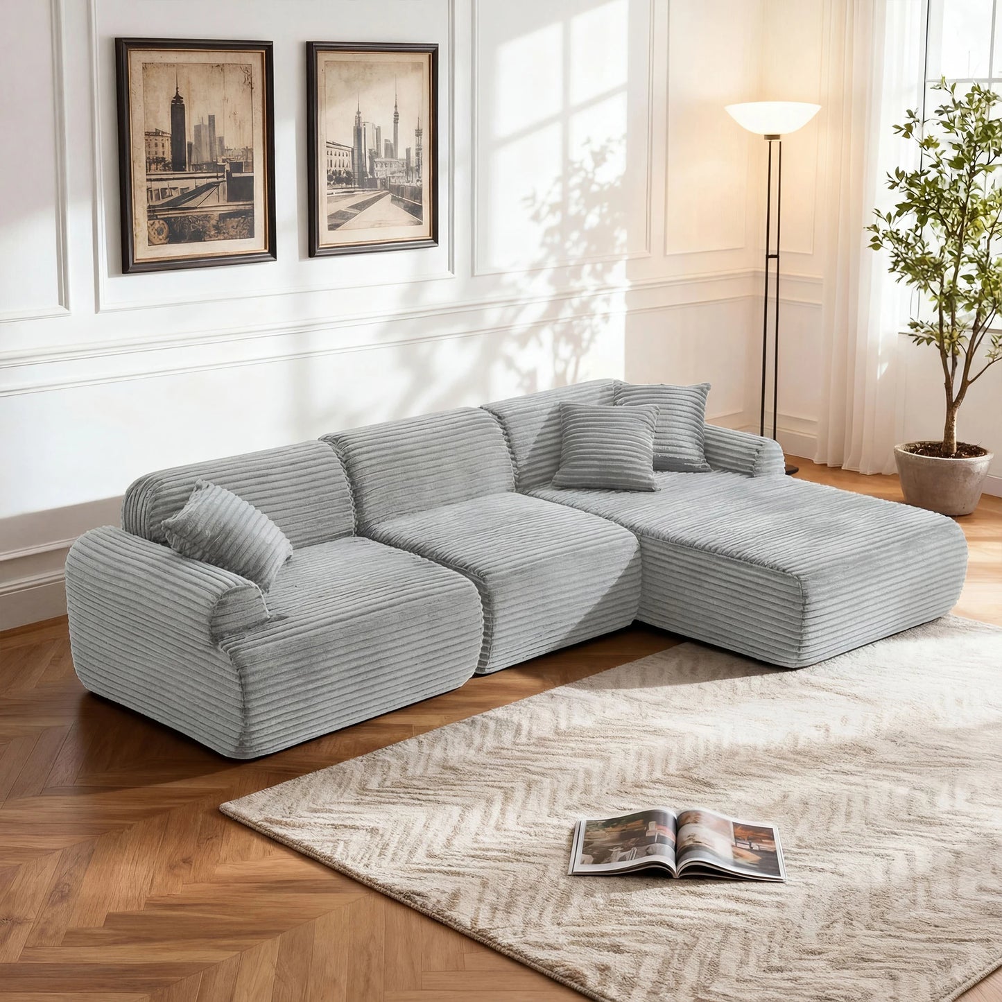 THOLASIS L Shaped Modular Leather Sofa Deep Seat Comfort