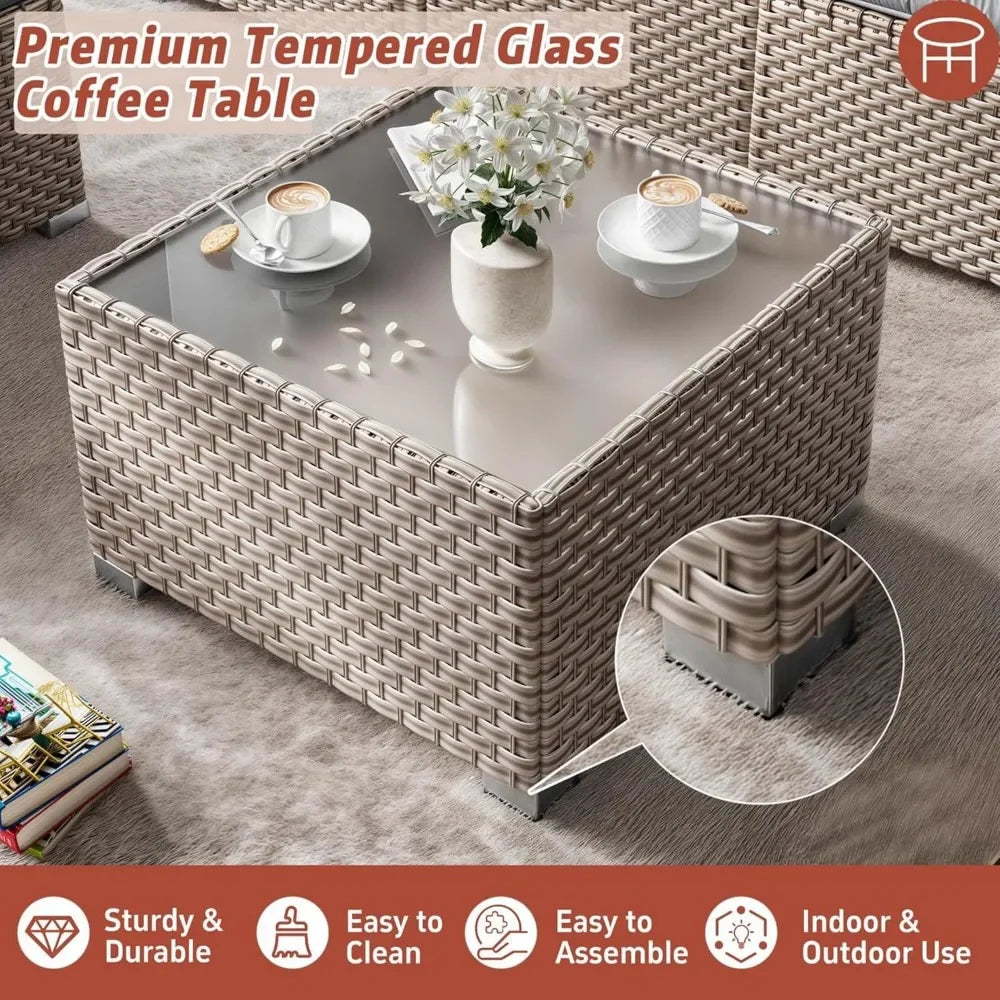 13 Pieces Patio Furniture Set,Outdoor Sectional Wicker Sofa,High Back Rattan Patio Conversation Sets