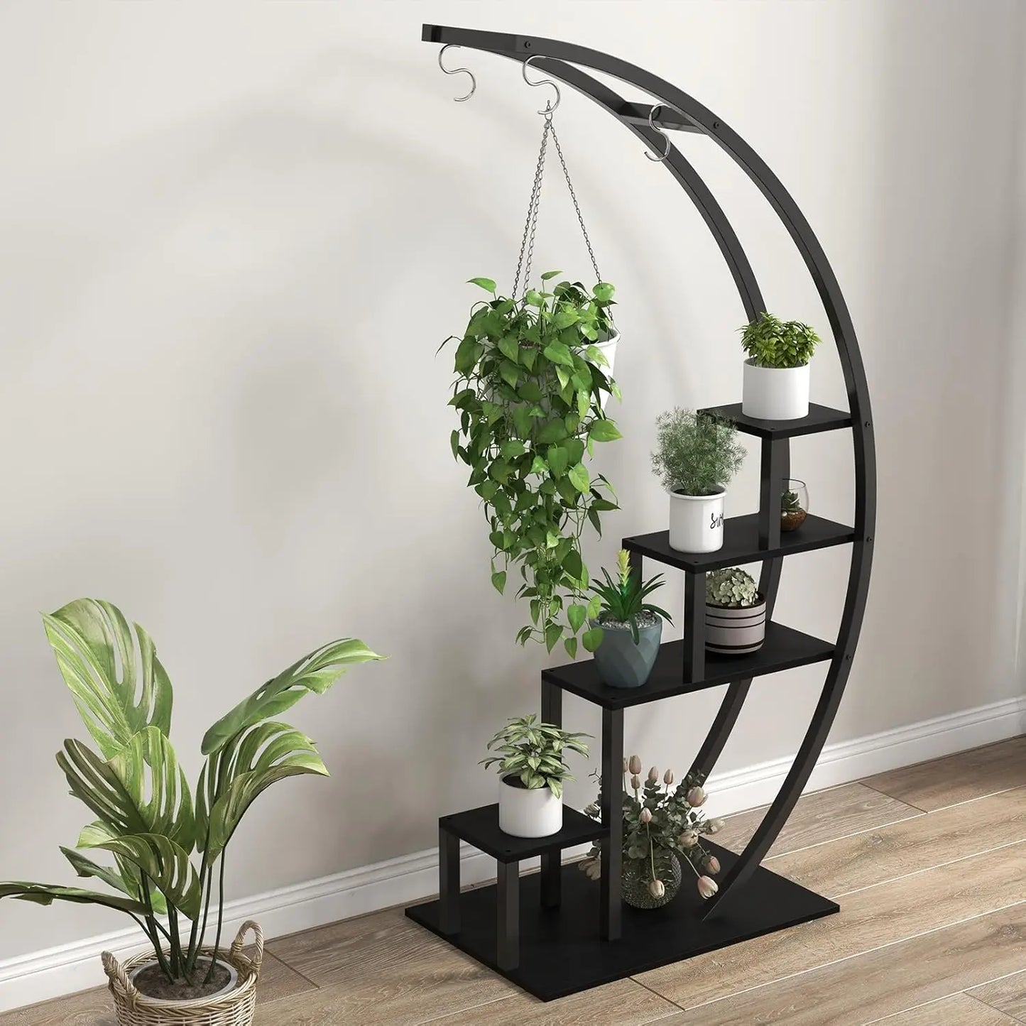 TWISTER.CK Five Tier Metal Plant Stand Indoor Half Moon Two-Pack