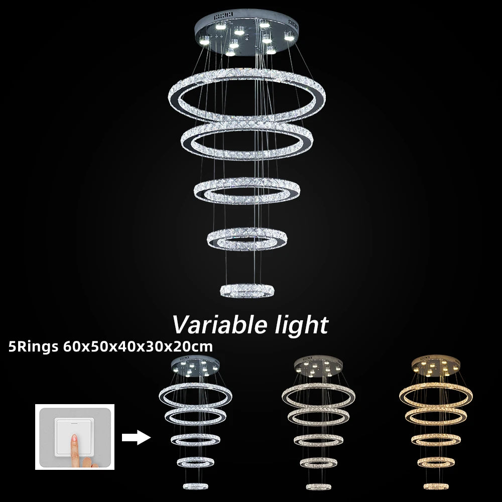 GreeLustr Crystal Chrome LED Pendant Light Chandelier for Living Rooms