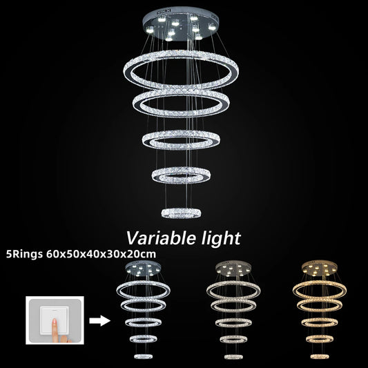 GreeLustr Crystal Chrome LED Pendant Light Chandelier for Living Rooms