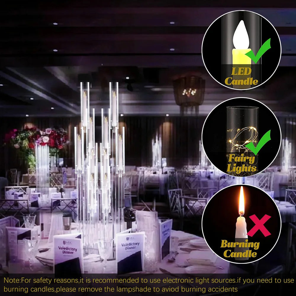 VINCIGANTCandle 4Pack 10 Arm Acrylic Candelabra Centerpieces For Tables Lampshade
