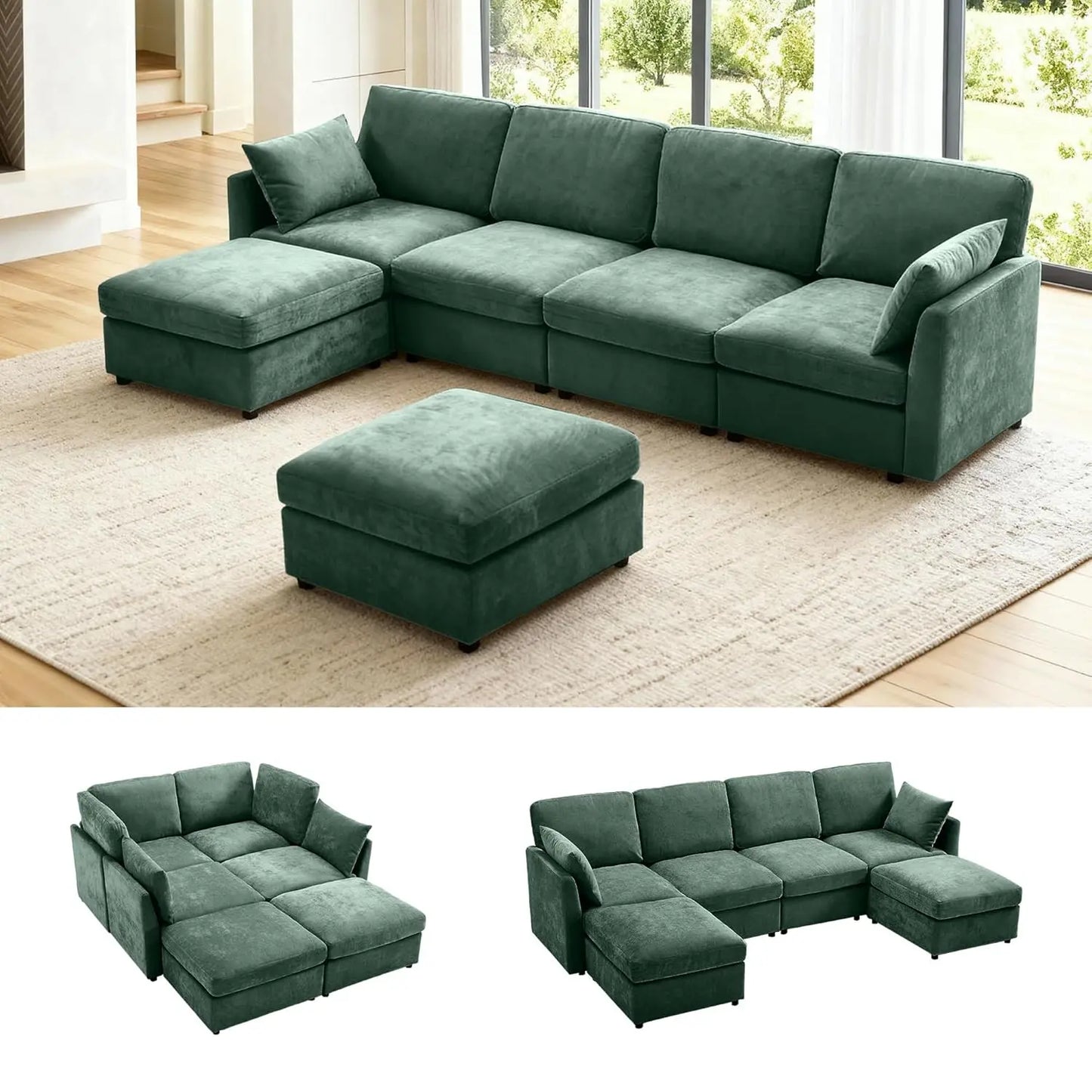 Modular U Shape Sectional Sofa With Chenille Cushions For Living Room