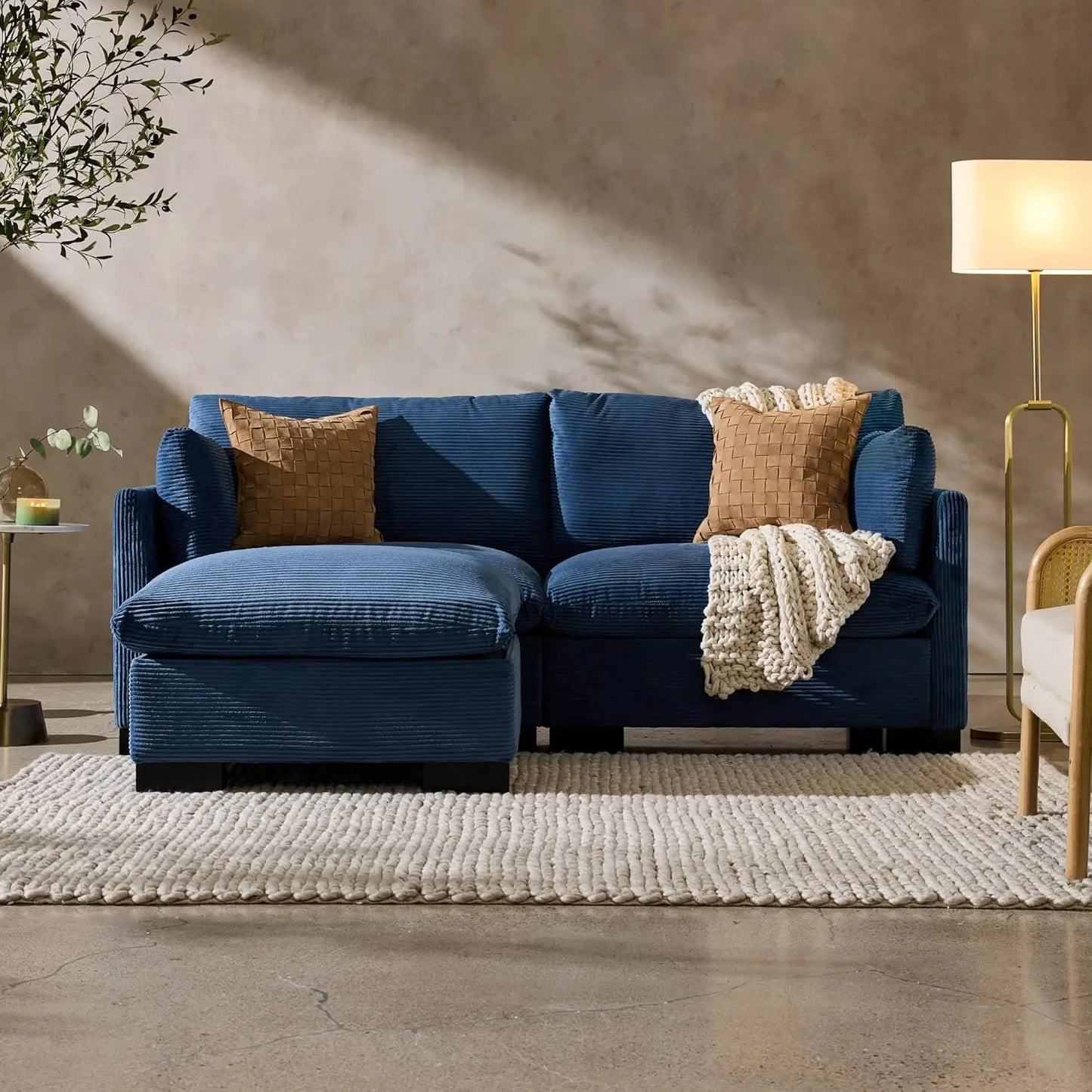 Modern Corduroy Loveseat With Removable Cover And Solid Wood Frame