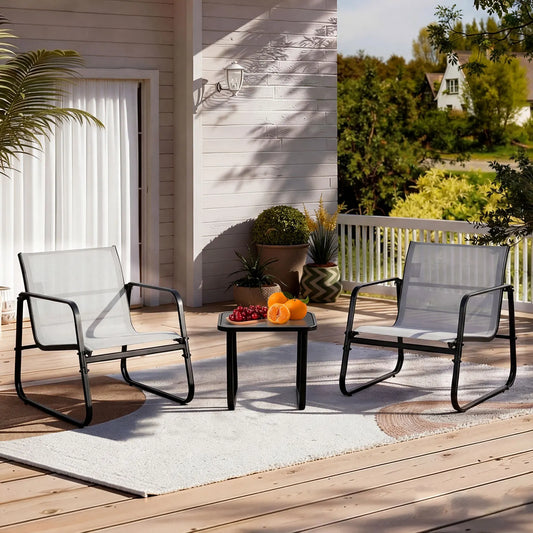 JHK Patio Furniture 3 Piece Outdoor Set With Table Metal Frame