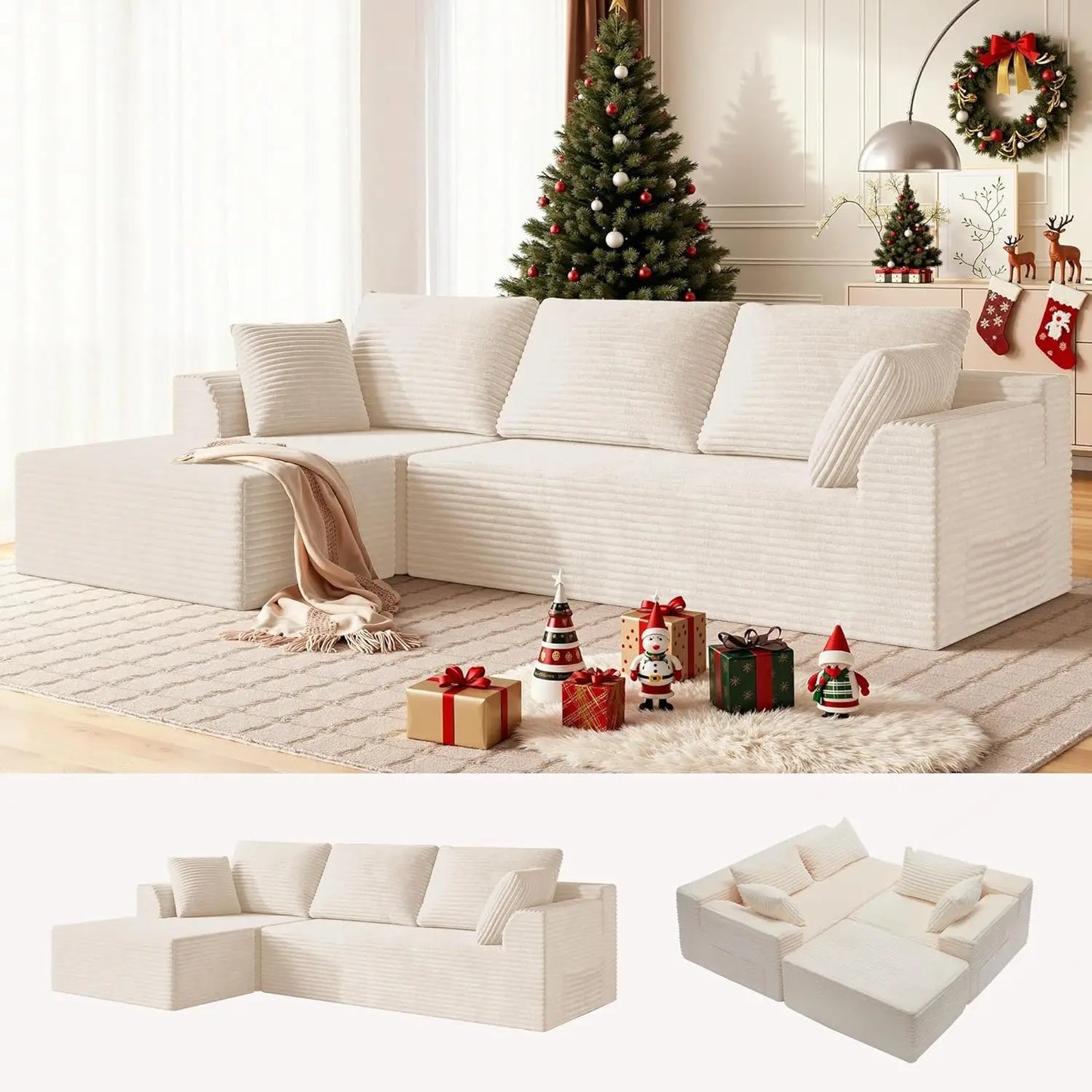 Modular Sectional Sofa L-Shape Chaise Cloud Couch Living Room Corduroy
