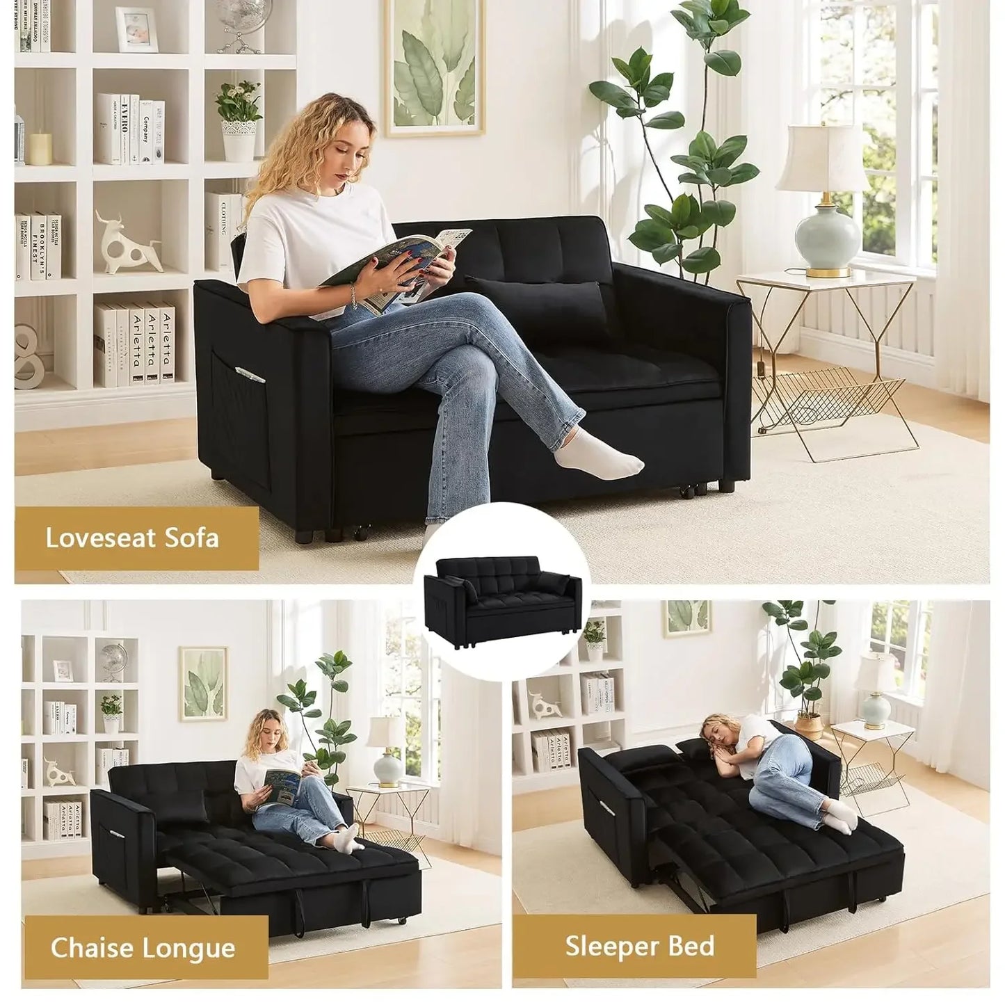HUANZHUANG 3 In 1 Convertible Sleeper Sofa Bed Futon Couch