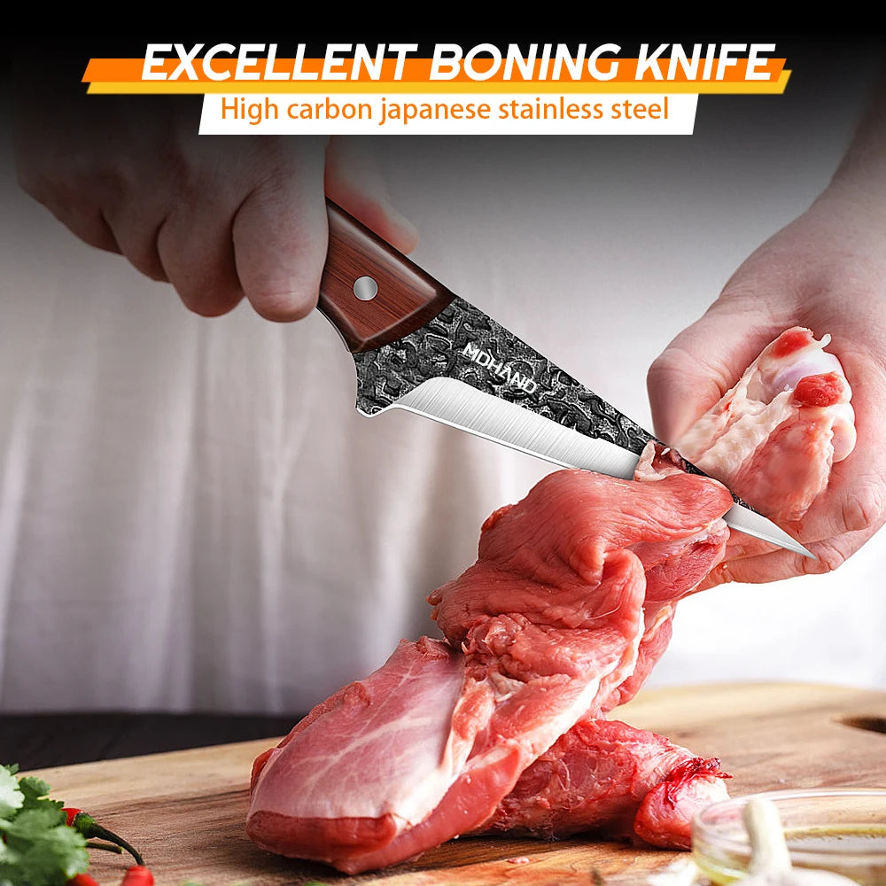 ZENG 14pcs Kitchen Knives Set Cleaver Meat Cut Steak Fillet Fish Knife Butcher Boning Hand Forged Blade with Sharpener