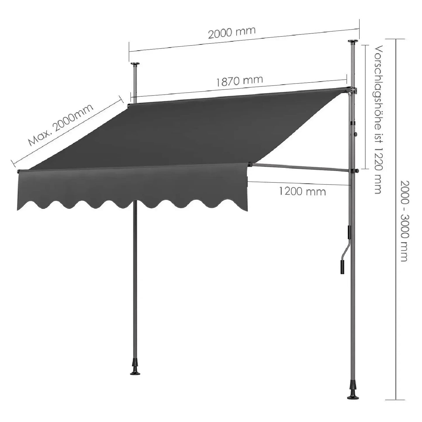 Manual Retractable Outdoor Patio Awning Sunshade Canopy Adjustable Balcony
