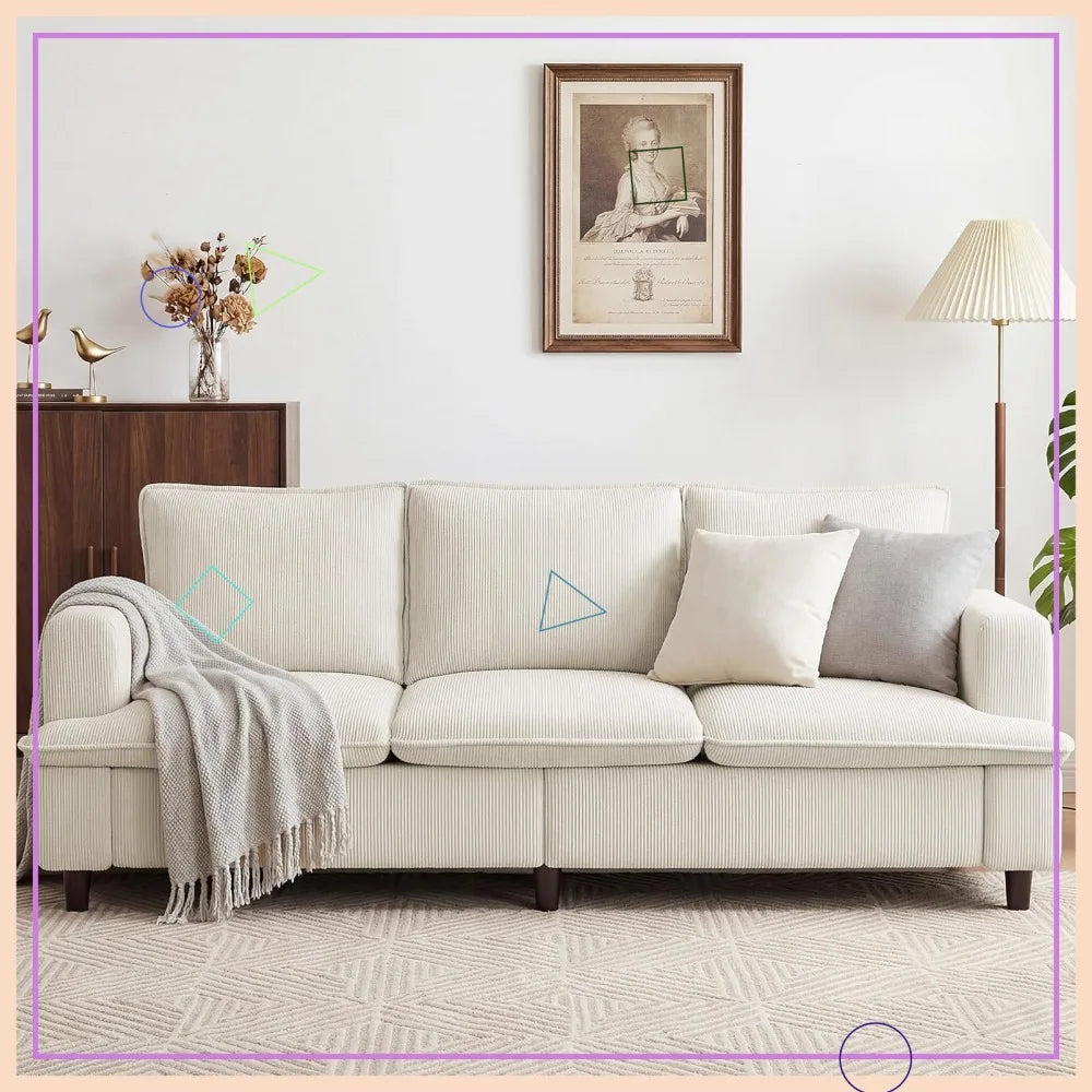 Corduroy 3 Seater Sofa Couch Deep Seat Modern Living Room