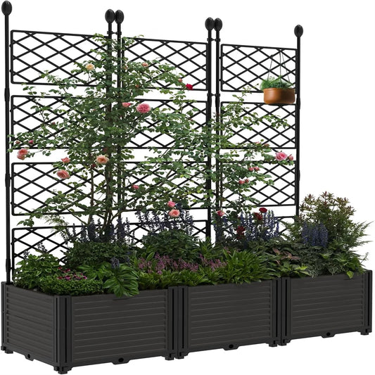 HiMISSH Plastic Plant Box With Metal Trellis Raised Garden Bed