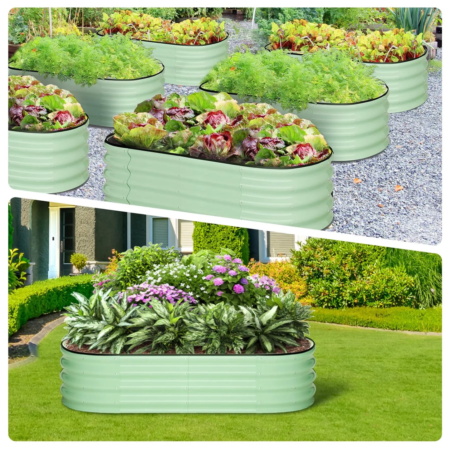 HiMISS 2 Pack Oval Galvanized Steel Raised Garden Bed Planter Box
