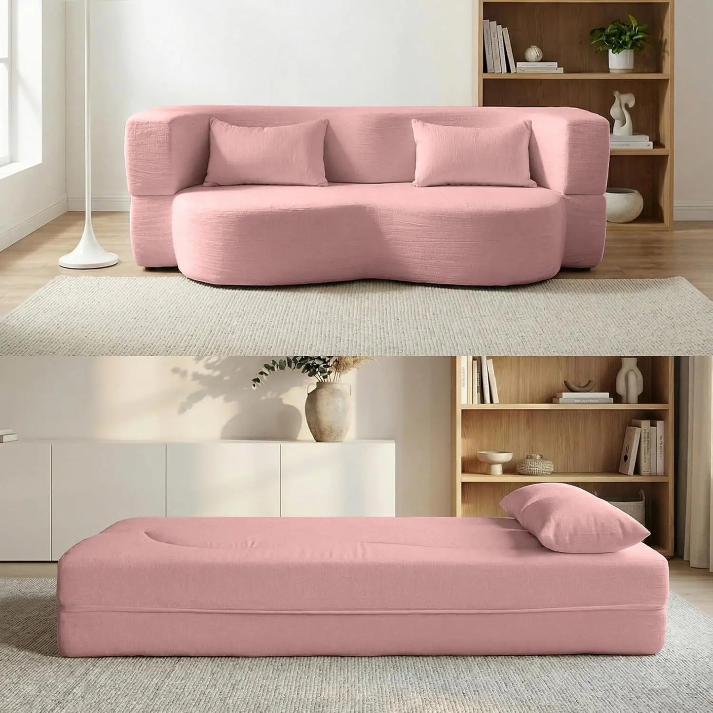 Convertible Sofa Bed Two In One Teddy Fabric Loveseat
