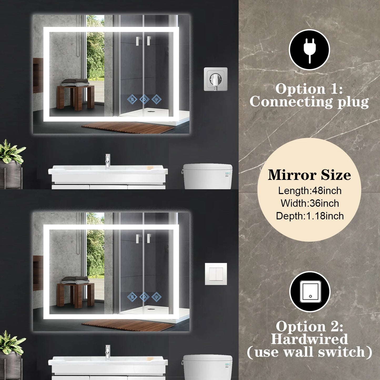 TWISTER.CK Modern LED Vanity Mirror With 3 Color Lighting Dimmable