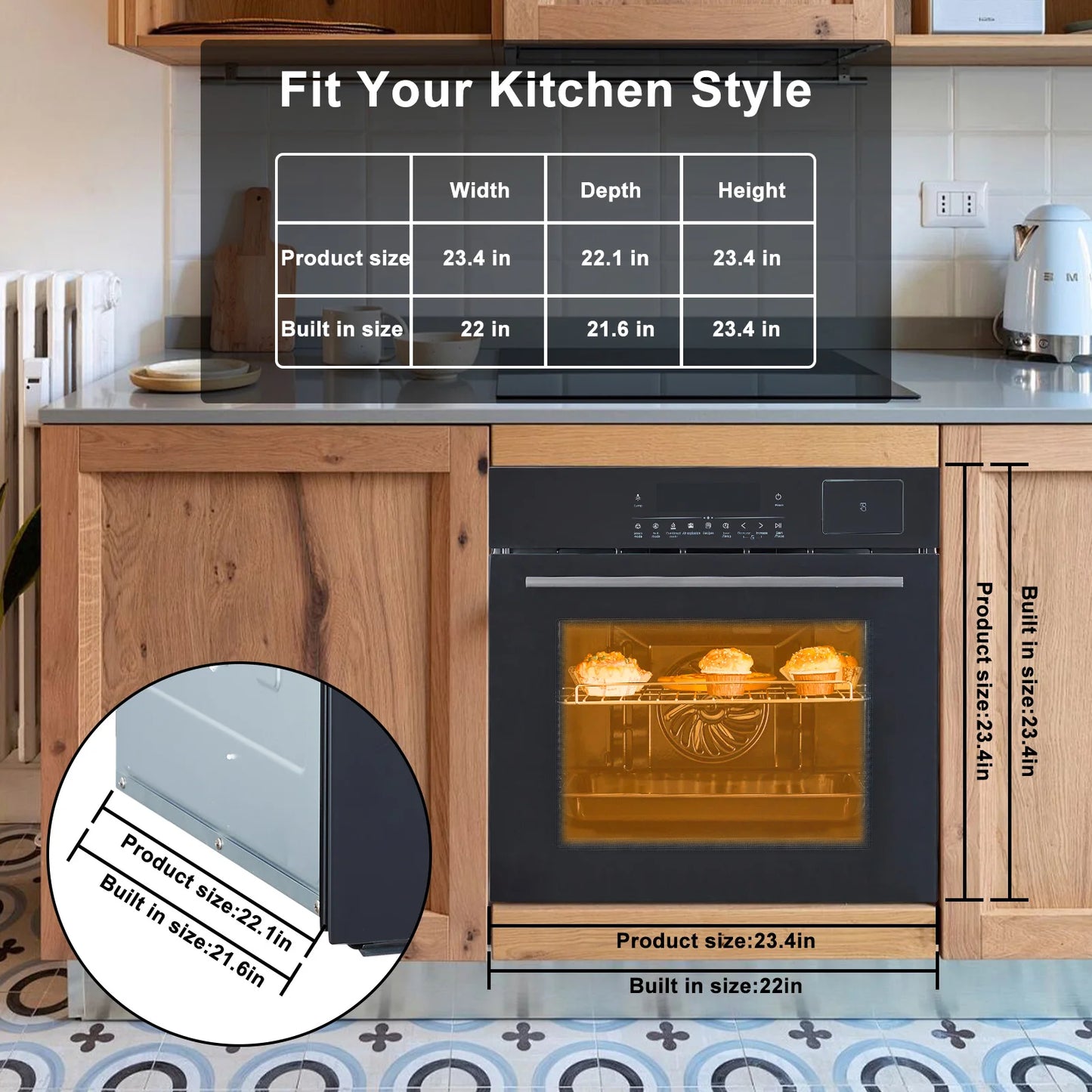 Adoolla Electric Wall Oven With Air Frying 8 Modes 3000W