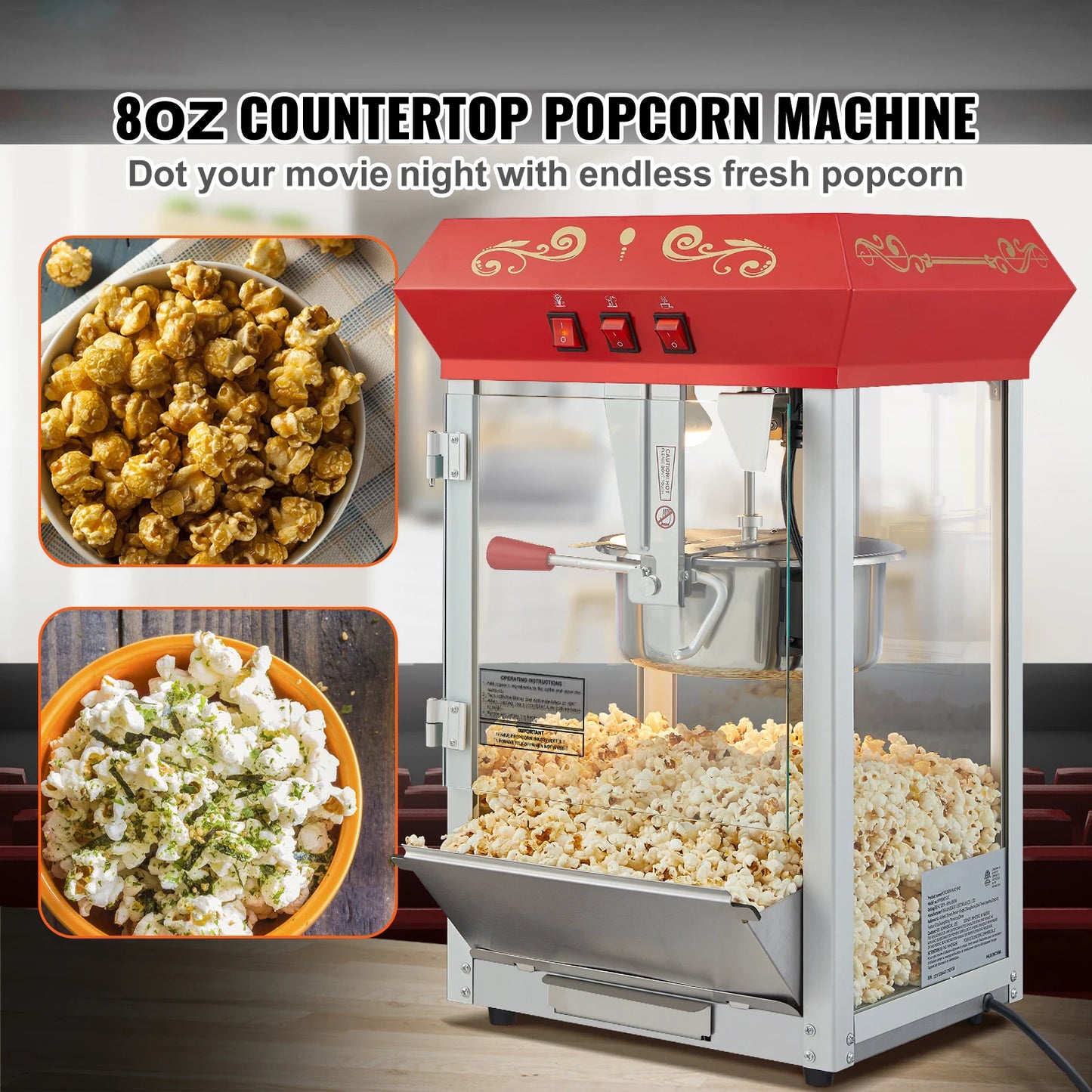 SucceBuy Electric Popcorn Maker Commercial Popper Automatic