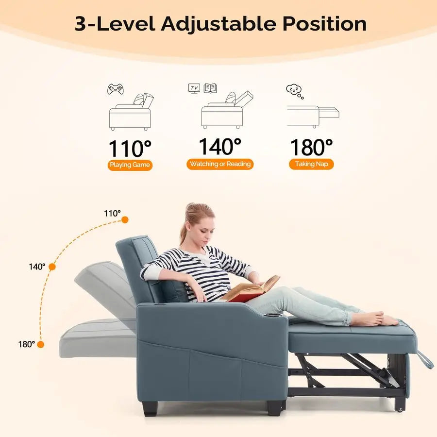 MBVM 3in1 Convertible Sofa Bed With USB Ports Cupholders