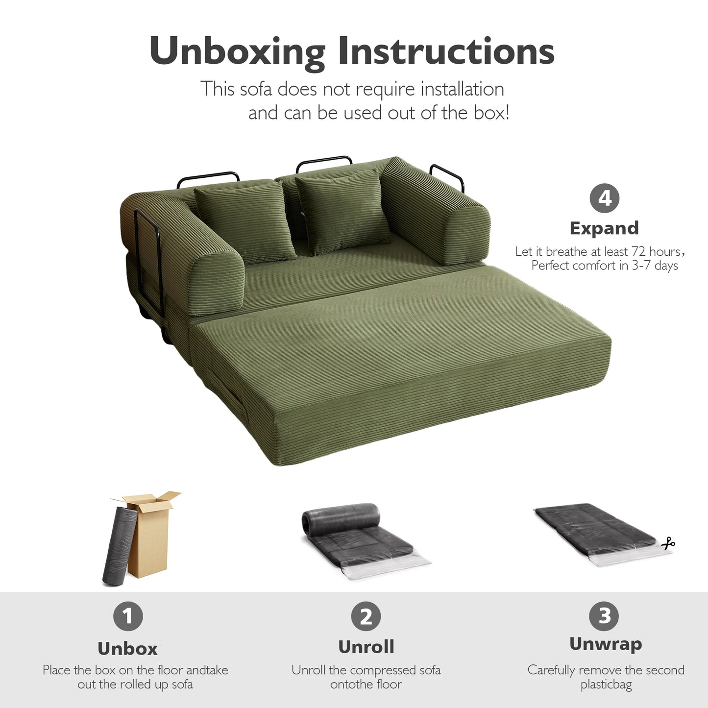 THOLASIS 4 In 1 Cloud Boneless Convertible Floor Sofa Bed