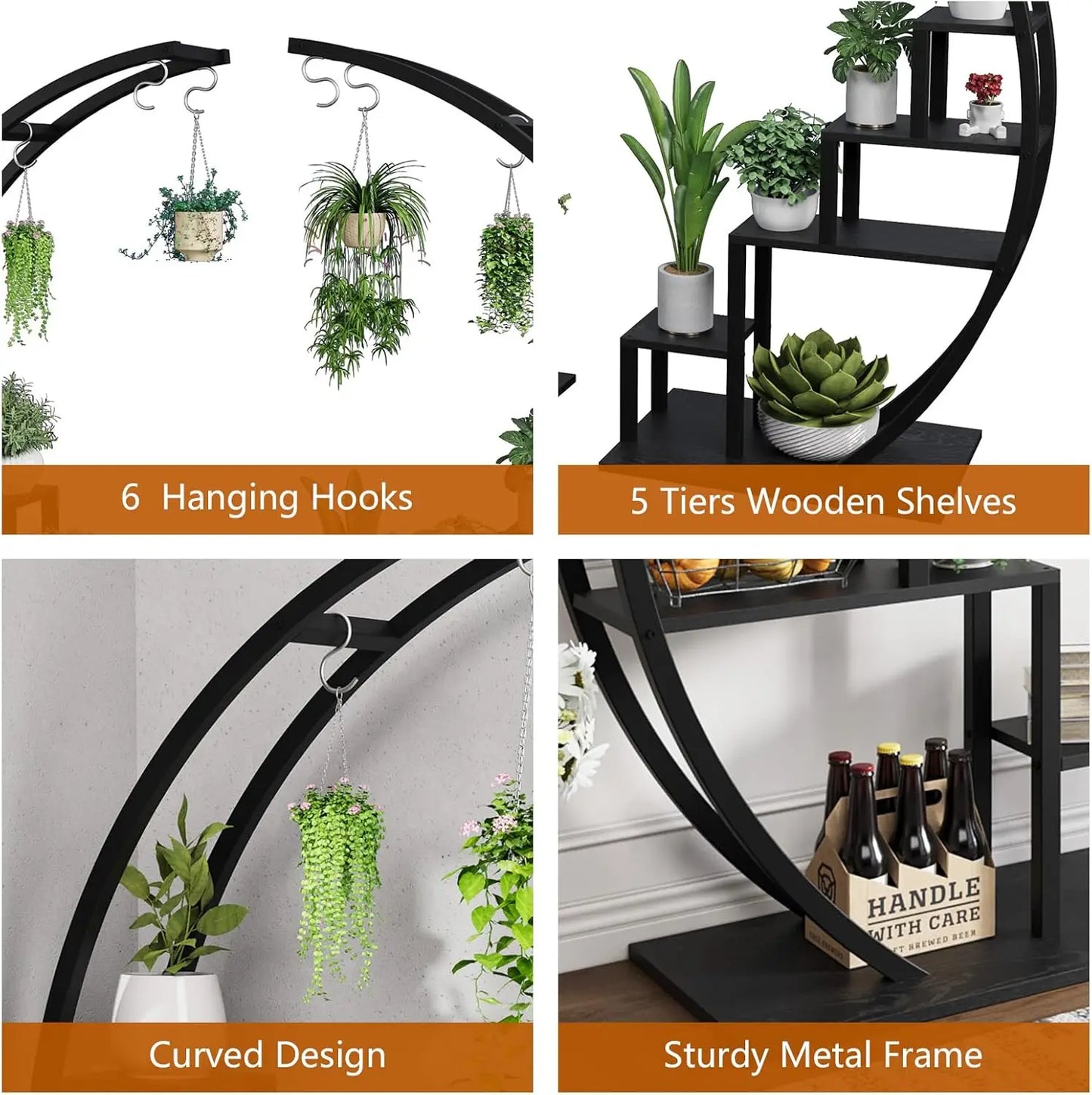 TWISTER.CK Two Pack 5 Tier Metal Plant Stand Half Moon Indoor Plant Rack