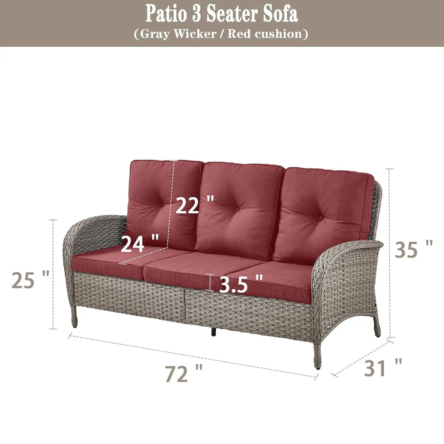 All Weather Outdoor 3 Seater Wicker Sofa Removable Cushions