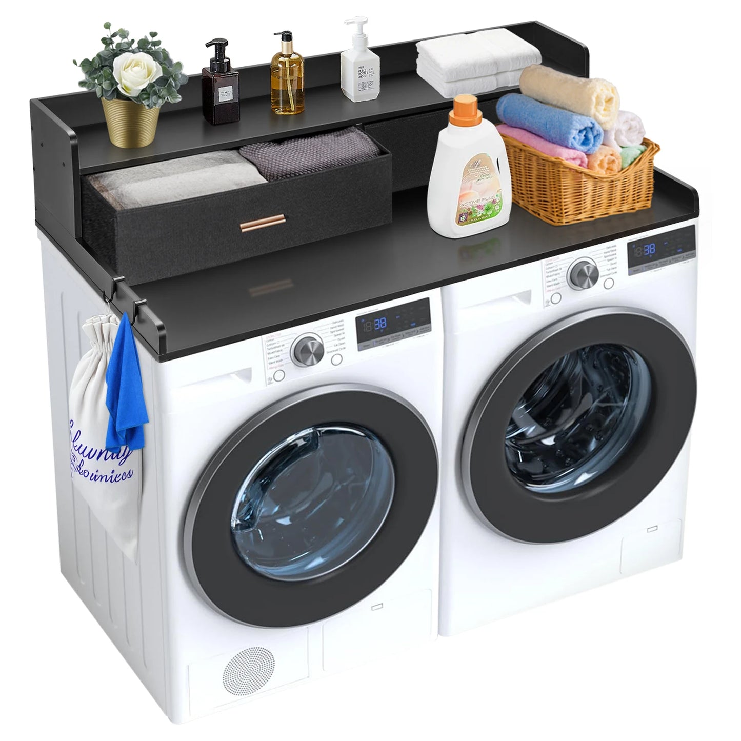 SucceBuy Washer Dryer Countertop With Drawer Shelf For Laundry Room