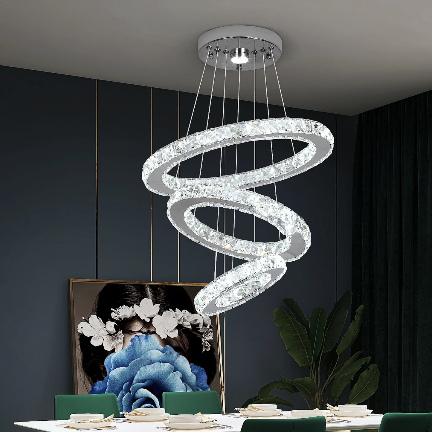 GreeLustr Modern Pendant Crystal Chandelier Ring Lighting Fixture