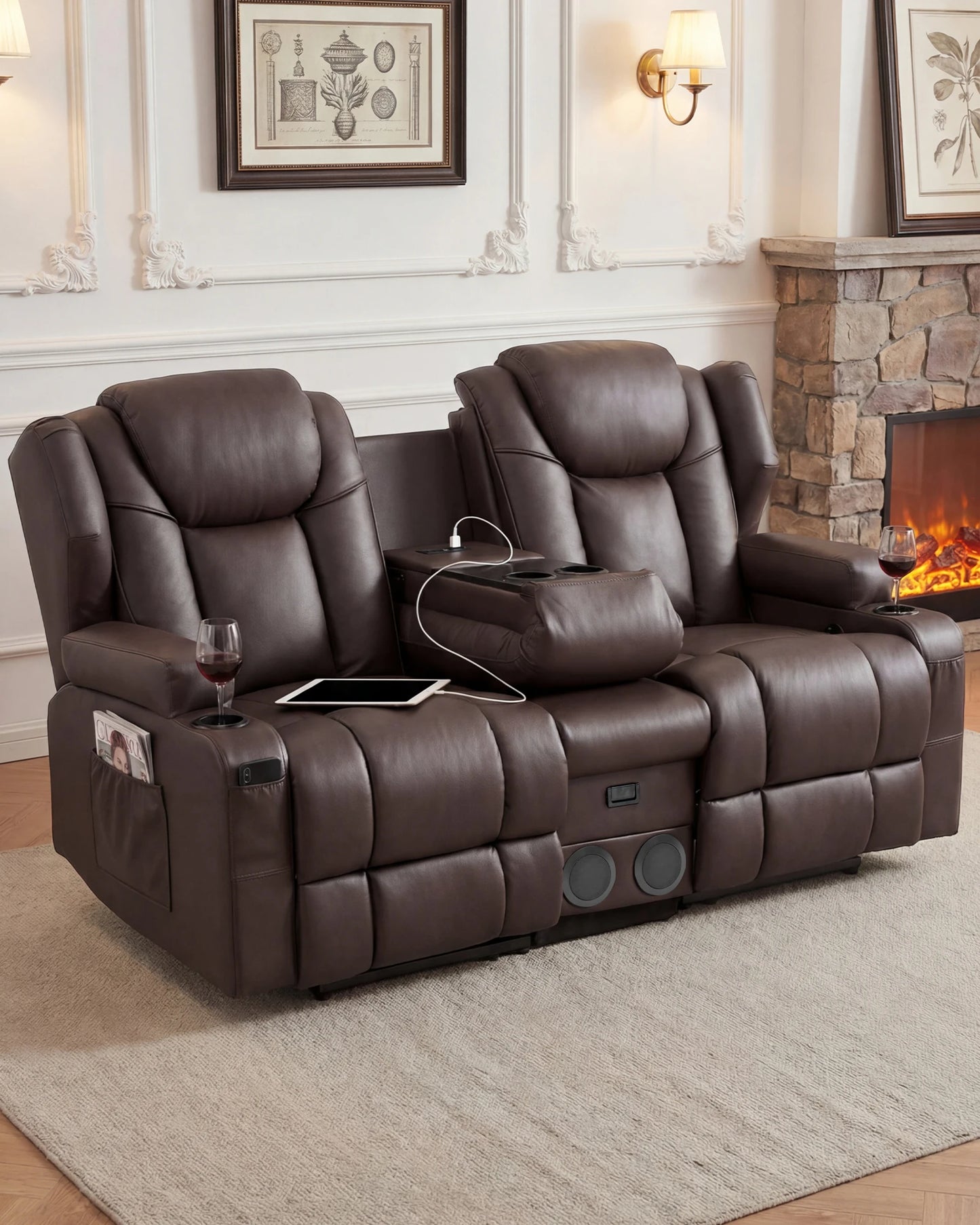 Redlife Loveseat Recliner Sofa With Console Heating Massage