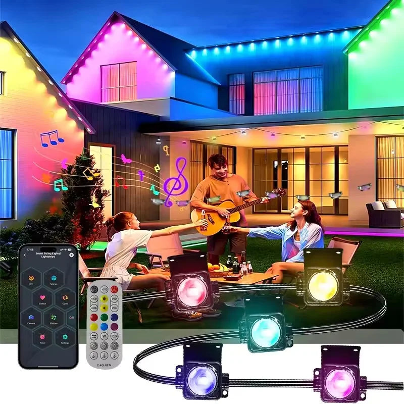 Outdoor Smart LED String Lights For Permanent Eaves With Remote