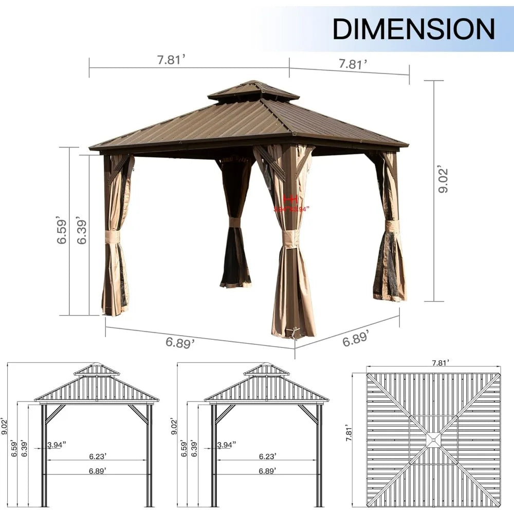 DUOFU Outdoor Gazebo With Galvanized Steel Hardtop Netting And Curtains