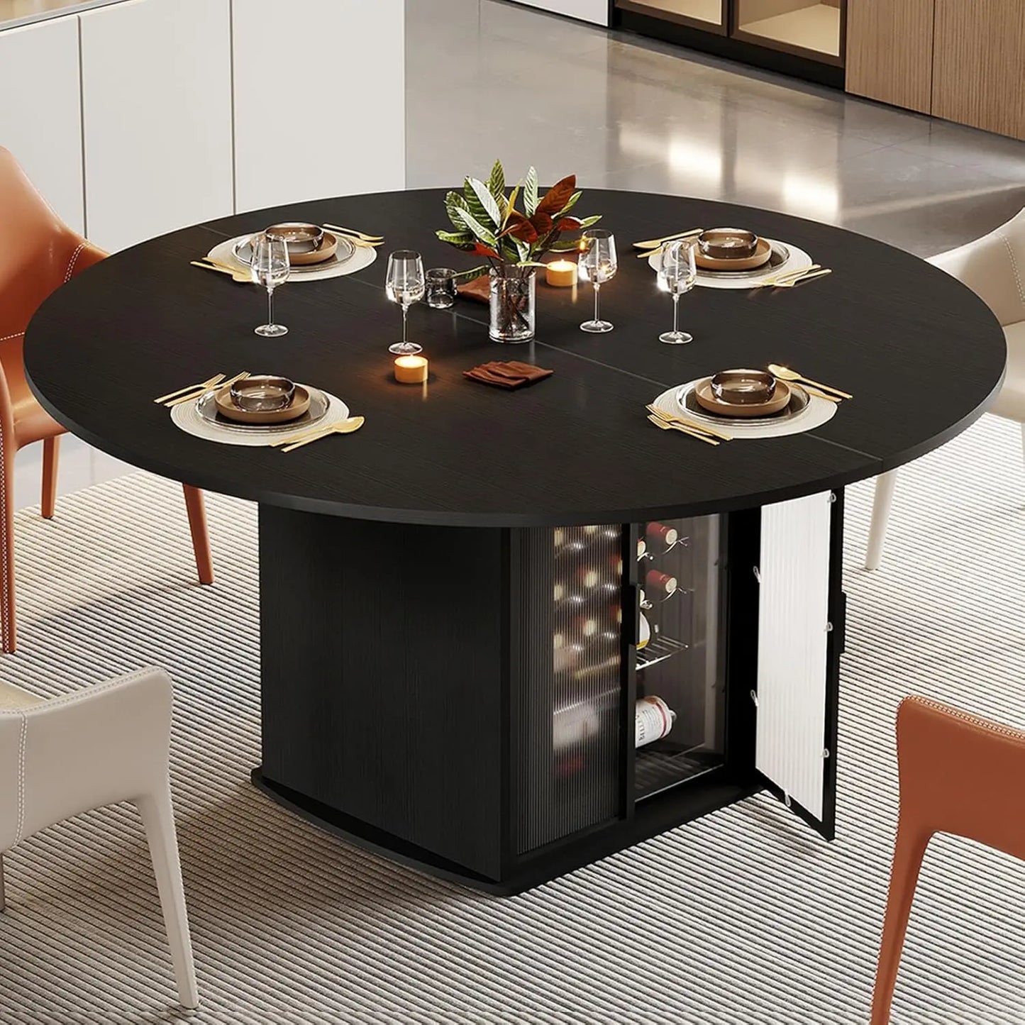 Modern Round Dining Table With Storage For Kitchen And Dining