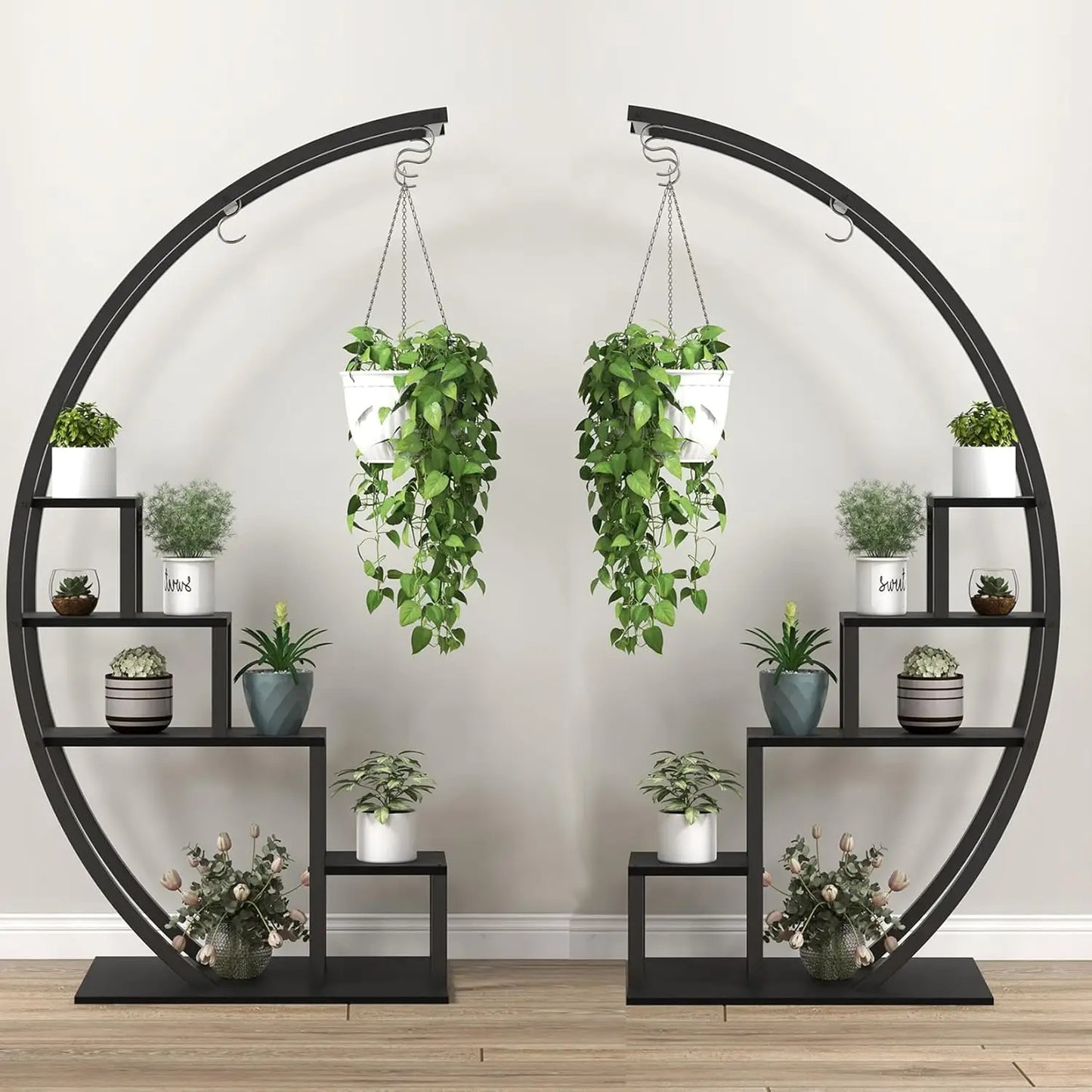 TWISTER.CK Five Tier Metal Plant Stand Indoor Half Moon Two-Pack
