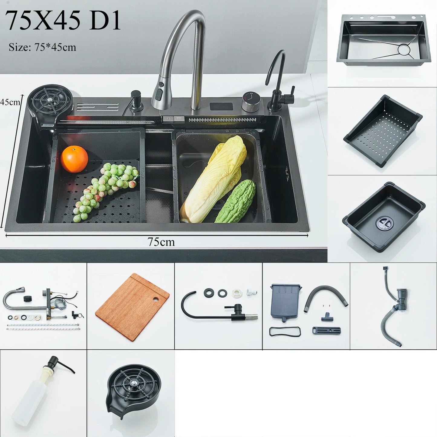 Shinesia Stainless Steel Kitchen Sink Set Large Single Sink Dish Basin Sink With Cold and Hot Controlled Faucet
