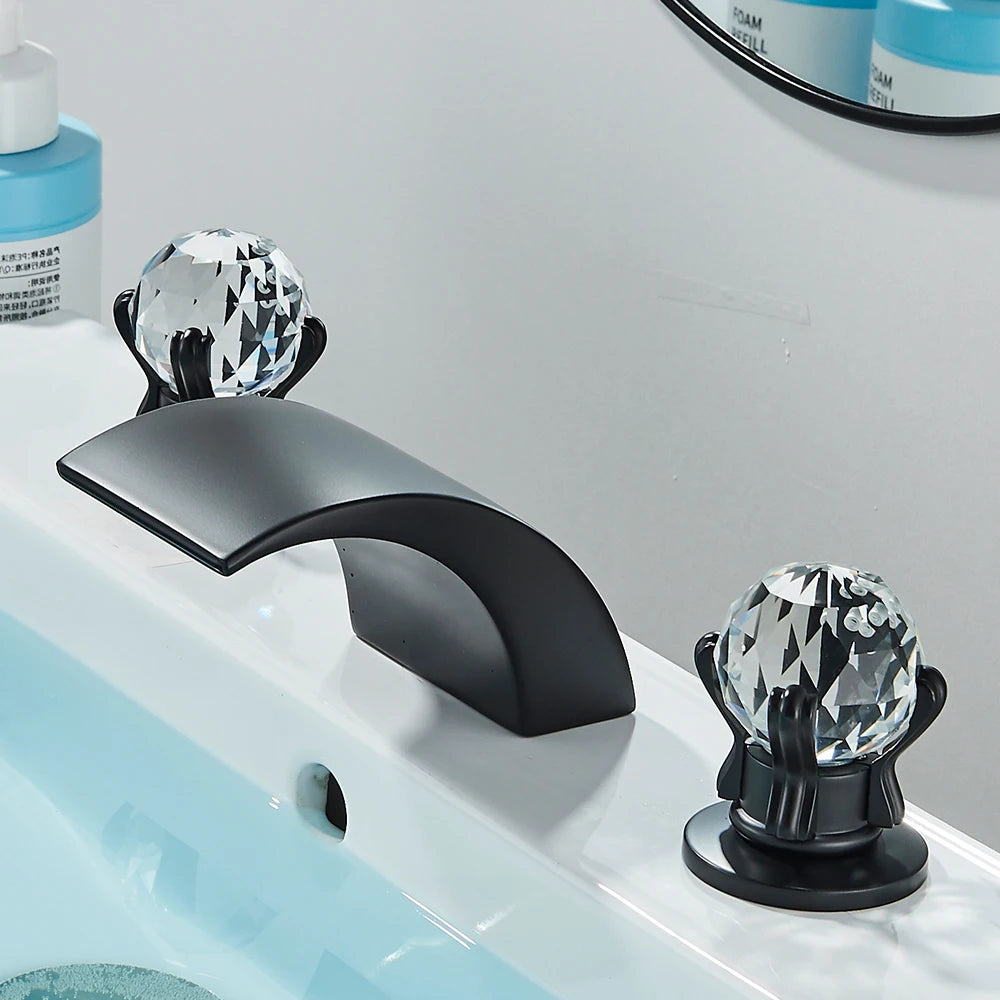 Quyanre LED Widespread Bathroom Faucet Waterfall Lavatory Tap Single Handle